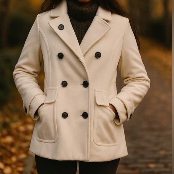 a.n.a Cream Double Breasted Coat - Picture 1 of 6